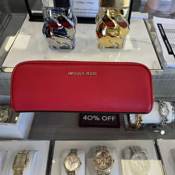 MICHAEL KORS Travel Pouch Cosmetic Makeup Bag 35T4GGFN6L BRIGHT RED - Picture 1 of 8